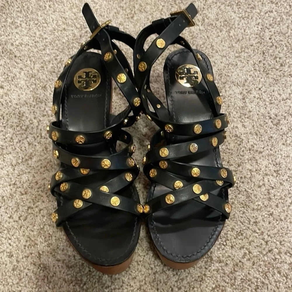 Tory Burch Black Sandals with Gold Studs, size 7, Like New